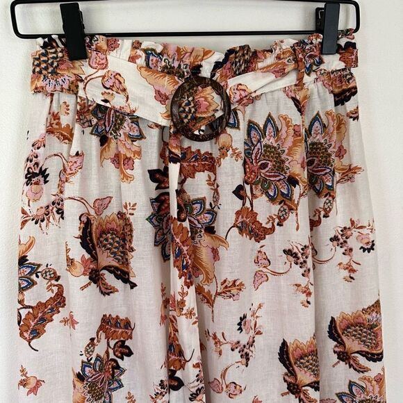 Rachel Rachel Roy Women’s Linen Blend Fall Floral Crop Blouse Midi Belted Skirt - Picture 8 of 13